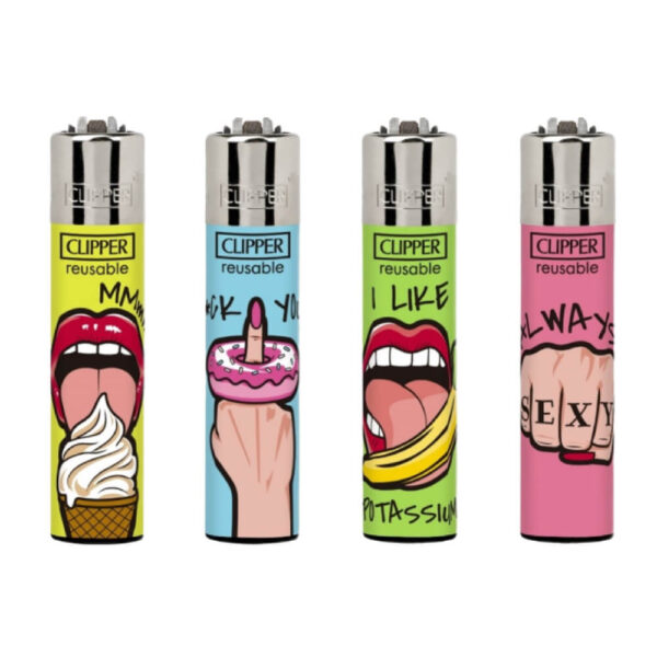 Encendedores Clipper Classic Sexy con diseños provocativos y gráficos llamativos, disponibles en varios colores